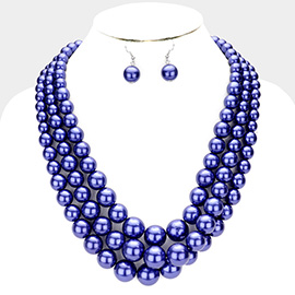 Triple Strand Pearl Chunky Necklace