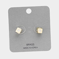 Star Accented Brass Metal Dice Stud Earrings