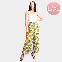 Palm Tree Print Slit Wide Leg Palazzo Pants