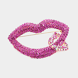 Rhinestone Lip Heart Pin Brooch