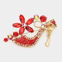 Stiletto Heel Marquise Stone Flower Pin Brooch