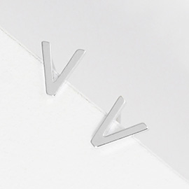 -V- White Gold Dipped Metal Monogram Stud Earrings