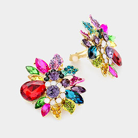 Floral Multi Stone Clip on Evening Earrings