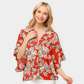 Floral Print Button Down Kimono Poncho