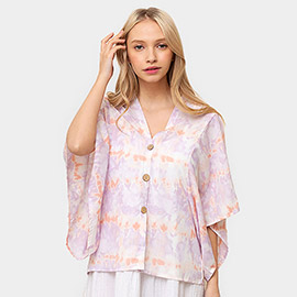 Tie Eye Button Down Kimono Poncho