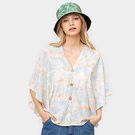 Tie Eye Button Down Kimono Poncho