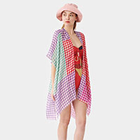 Gingham Check Cover Up Kimono Poncho