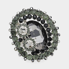 Oval Glass Crystal Double Flower Pin Brooch