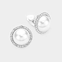 Rhinestone Trim Pearl Clip on Earrings