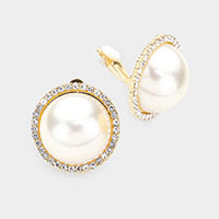 Rhinestone Trim Pearl Clip on Earrings