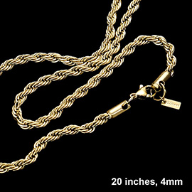 20 INCH, 4mm Stainless Steel Rope Chain Necklace