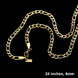 24 INCH, 4mm Stainless Steel Figaro Chain Necklace