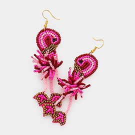 Felt Back Seed Beaded Flamingo Dangle Earrings