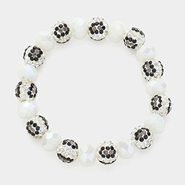 Leopard Pattern Shamballa Ball Faceted Bead Stretch Bracelet