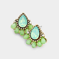 Teardrop Stone Accented Bead Detail Stud Earrings