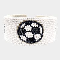 Felt Back Soccer Seed Beaded Cuff Bracelet