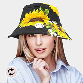 Reversible Sunflower Print Bucket Hat