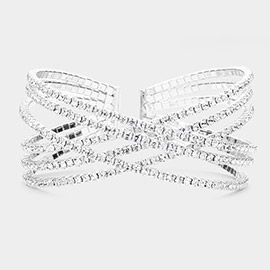 Rhinestone Embellished Crisscross Cuff Evening Bracelet