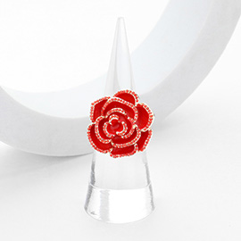 Rhinestone Embellished Enamel Rose Flower Stretch Ring