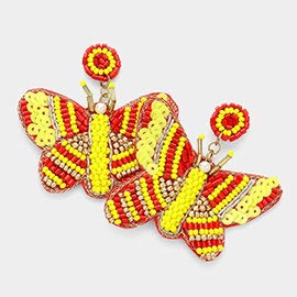 Felt Back Sequin Multi Beaded Butterfly Dangle Earrings