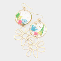 Pressed Flower Clear Lucite Floral Metal Link Earrings