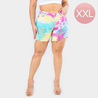 Destroyed Tie Dye Denim Short Pants