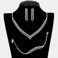 3PCS - Round Stone Detail Rhinestone Necklace Jewelry Set