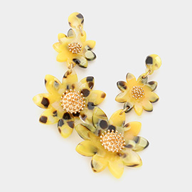 Celluloid Acetate Double Flower Link Dangle Earrings