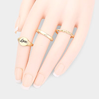 3PCS - Love Rhinestone Embellished Metal Mixed Ring Set