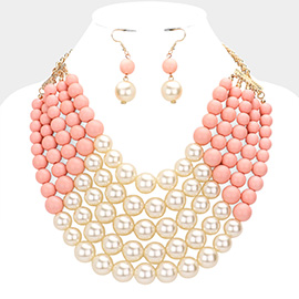 Chunky Multi Strand Pearl Bib Necklace