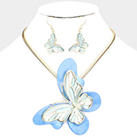 Celluloid Acetate Colored Metal Butterfly Pendant Necklace