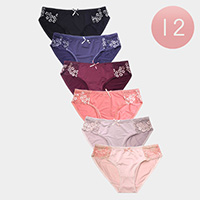 12PCS - Ladies Floral Laced Bikini Panties