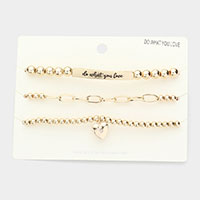 3PCS - DO WHAT YOU LOVE Metal Heart Charm Message Stretch Bracelets