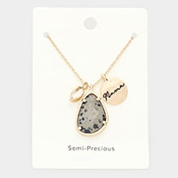 Mama Metal Disc Irregular Teardrop Semi Precious Pendant Necklace