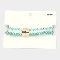 mama Metal Disc Message Charm Faceted Beaded Stretch Bracelet