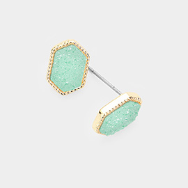 Hexagonal Druzy Stud Earrings