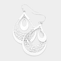 Filigree Metal Teardrop Dangle Earrings