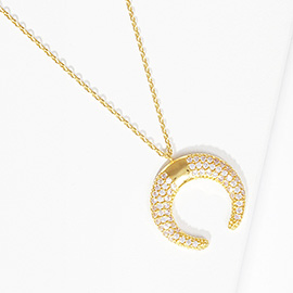 Gold Dipped CZ Embellished Metal Horn Pendant Necklace