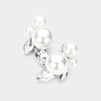 Triple Pearl Accented Stud Earrings