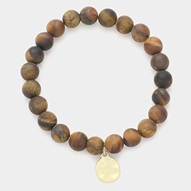 Natural Stone Hammered Metal Charm Stretch Bracelet