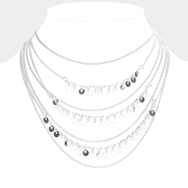 Metal Disc Pointed Metal Chain Multi Layered Bib Necklace