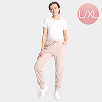 Solid Front Pockets Loungewear Drawstring Jogger Pants