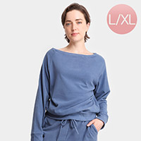 Solid Boat Neck Loungewear Sweatshirts Top