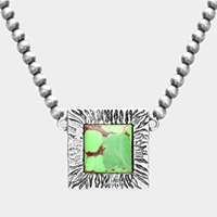 Square Natural Stone Accented Pendant Necklace