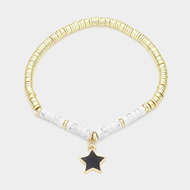 Enamel Star Charm Natural Stone Stretch Bracelet