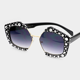 Bling Stone Embellished Angled Sunglasses