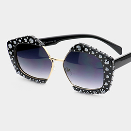 Bling Stone Embellished Angled Sunglasses