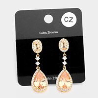 CZ Teardrop Accented Dangle Evening Earrings