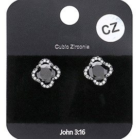 Cubic Zirconia Floral Stud Earrings