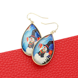 Snowman Printed Teardrop Dangle Earrings